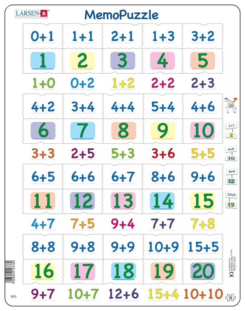 Мемопазл Числа 0-20, 40 деталей